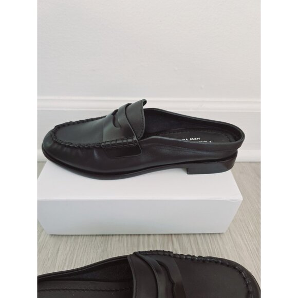 Rag & Bone Carter Leather Mule 8.5 Slip On Black Loafer Shoes Penny Flats 38.5 - Picture 3 of 11